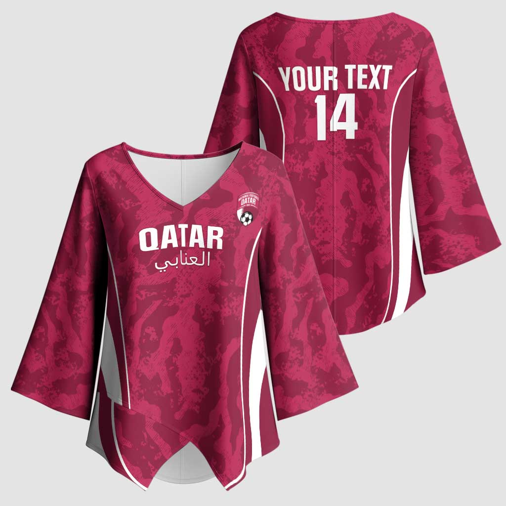 Custom Qatar Football Kimono Sleeve Blouse 2026 Come On The Maroons - Wonder Print Shop