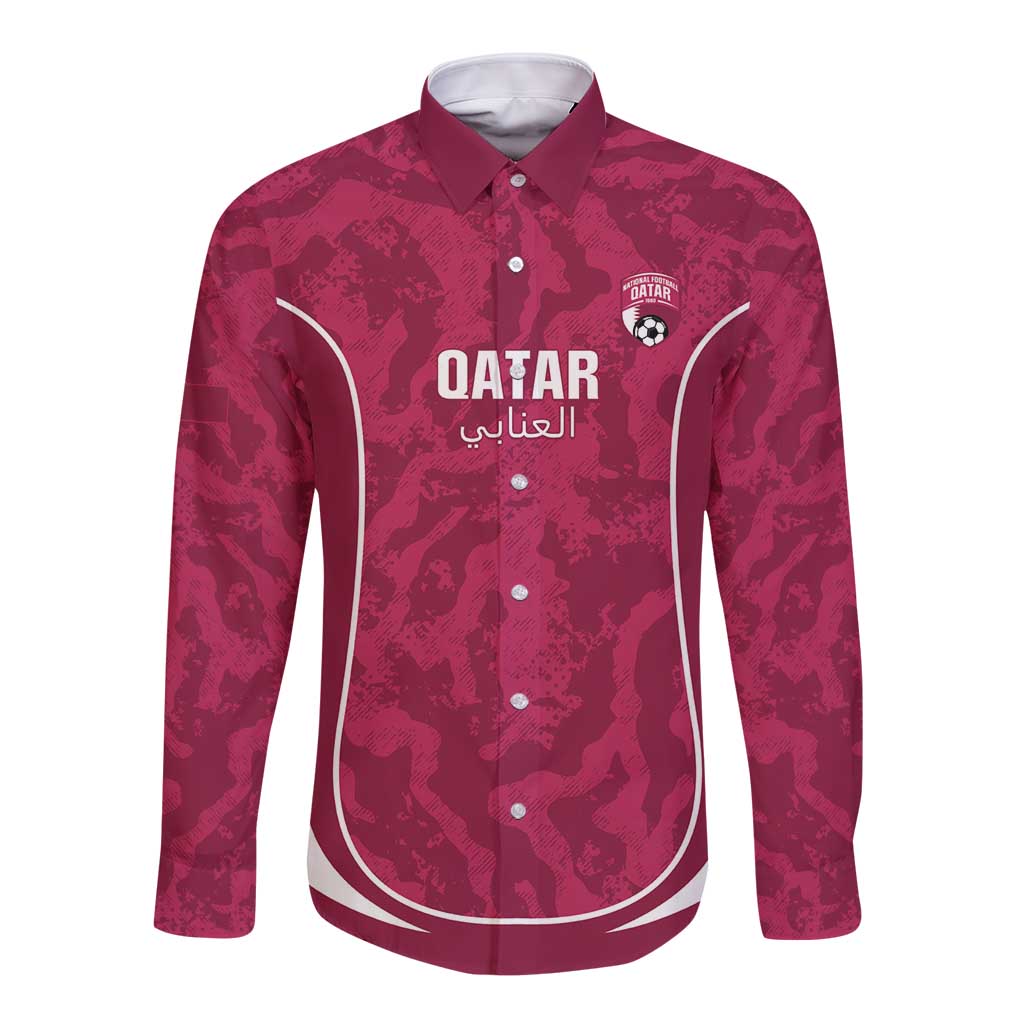 Custom Qatar Football Long Sleeve Button Shirt 2026 Come On The Maroons - Wonder Print Shop
