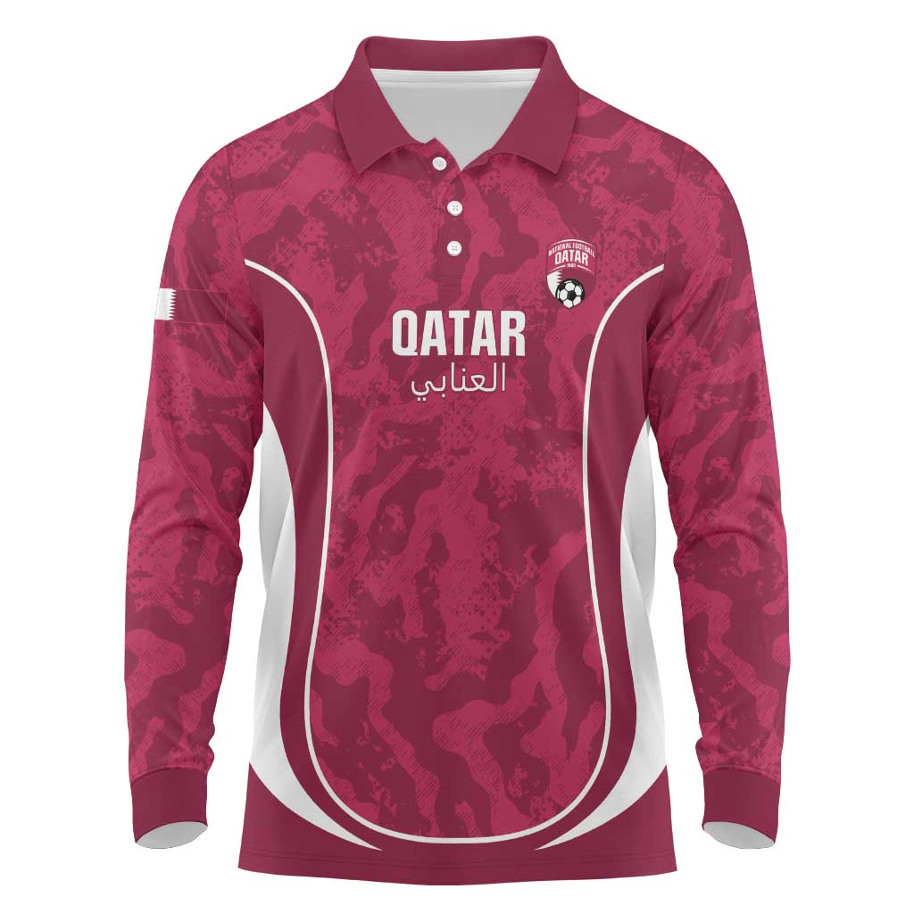 Custom Qatar Football Long Sleeve Polo Shirt 2026 Come On The Maroons - Wonder Print Shop