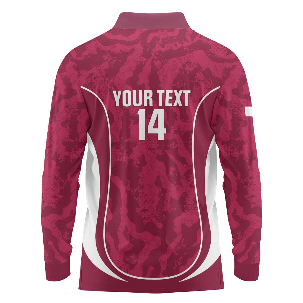 Custom Qatar Football Long Sleeve Polo Shirt 2026 Come On The Maroons - Wonder Print Shop