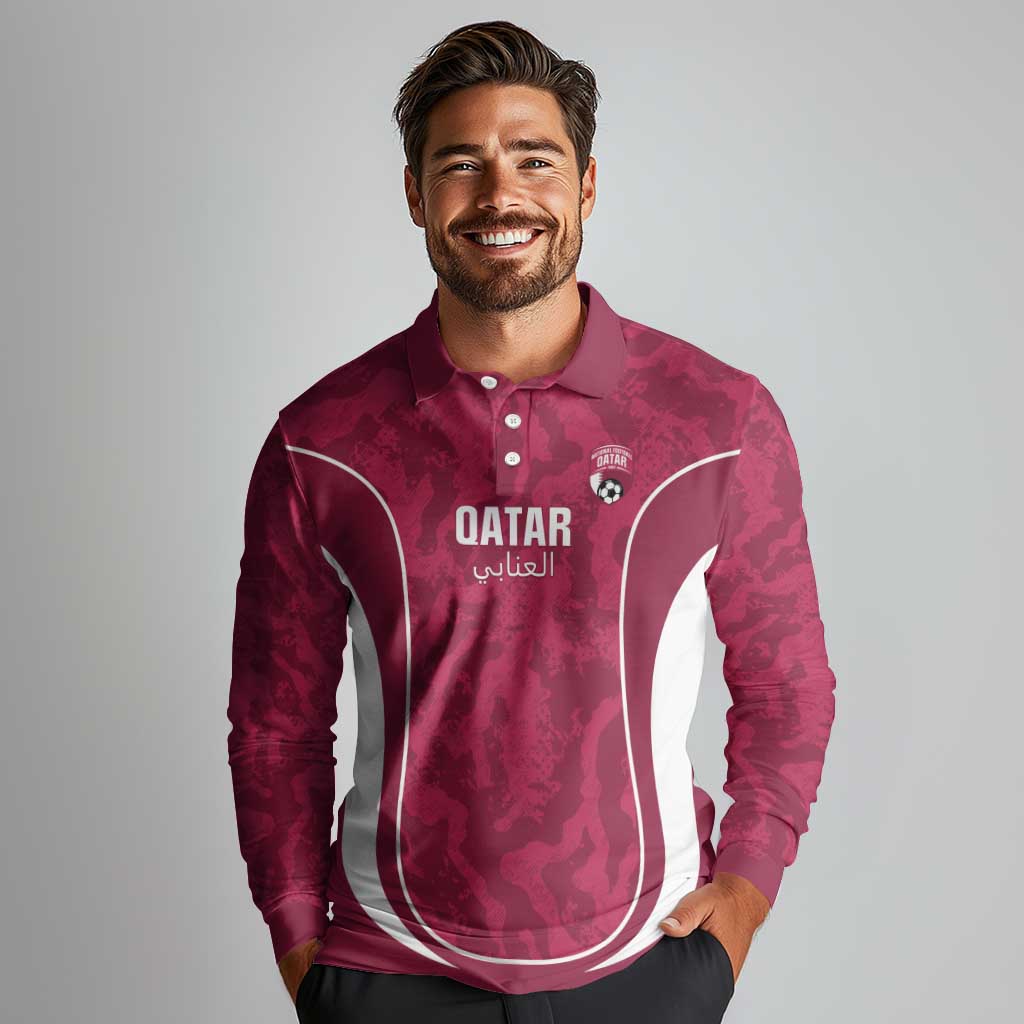 Custom Qatar Football Long Sleeve Polo Shirt 2026 Come On The Maroons - Wonder Print Shop