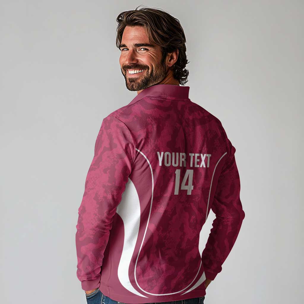 Custom Qatar Football Long Sleeve Polo Shirt 2026 Come On The Maroons - Wonder Print Shop