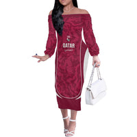 Custom Qatar Football Off The Shoulder Long Sleeve Dress 2026 Come On The Maroons - Wonder Print Shop