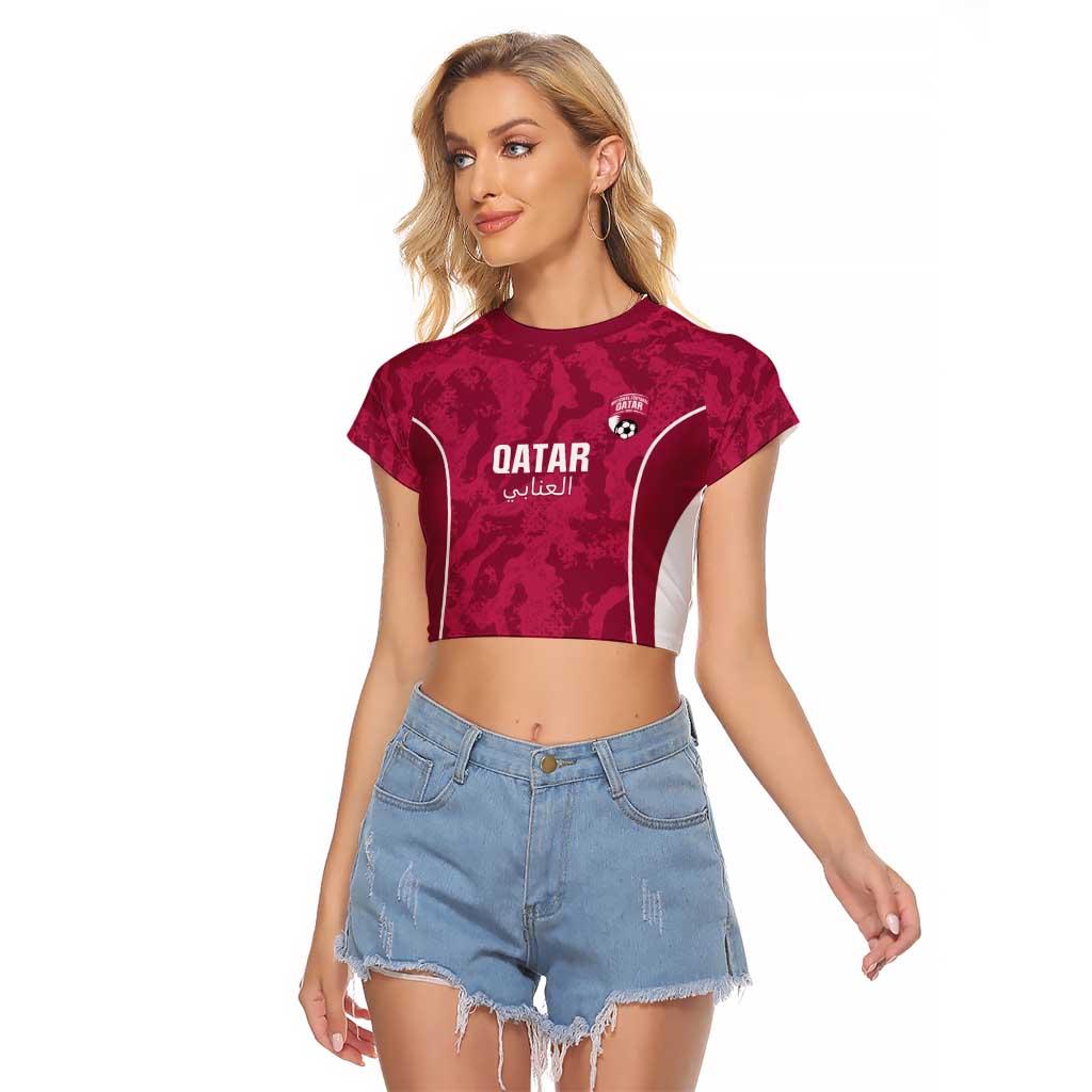 Custom Qatar Football Raglan Cropped T Shirt 2026 Come On The Maroons - Wonder Print Shop