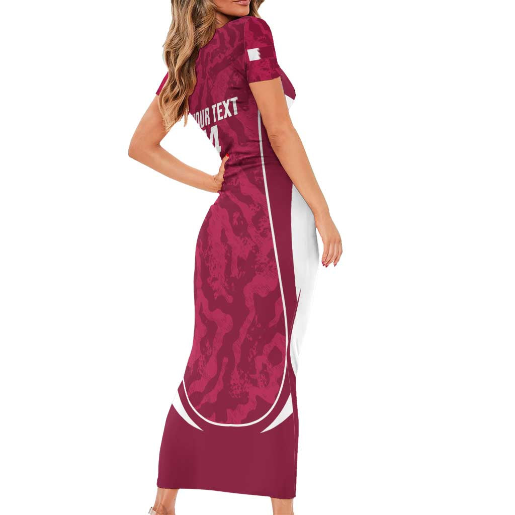 Custom Qatar Football Short Sleeve Bodycon Dress 2026 Come On The Maroons - Wonder Print Shop