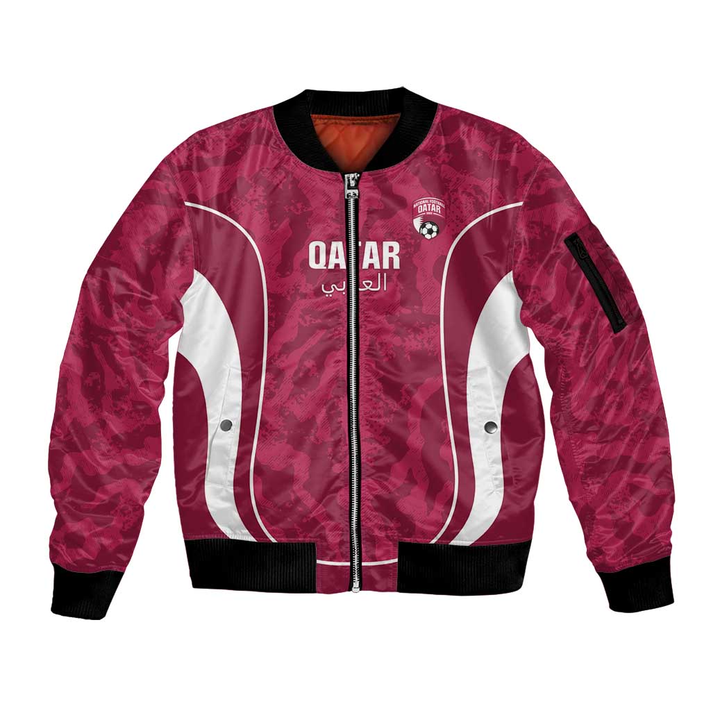 Custom Qatar Football Sleeve Zip Bomber Jacket 2026 Come On The Maroons - Wonder Print Shop
