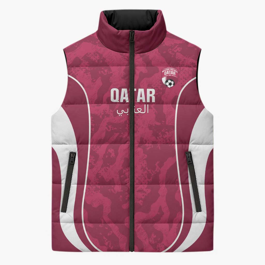 Custom Qatar Football Sleeveless Puffer Jacket 2026 Come On The Maroons - Wonder Print Shop