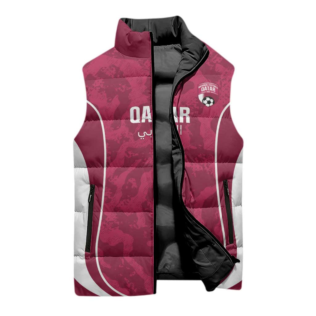 Custom Qatar Football Sleeveless Puffer Jacket 2026 Come On The Maroons - Wonder Print Shop