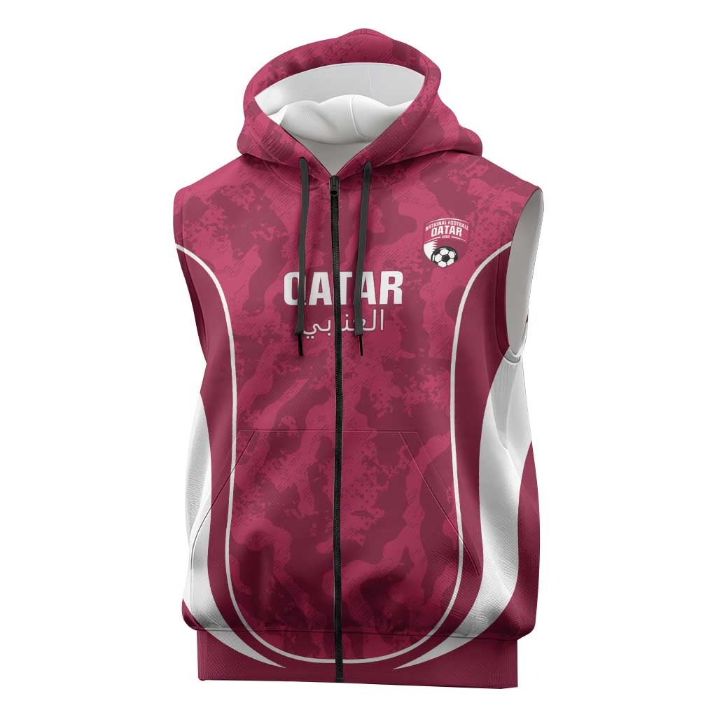 Custom Qatar Football Sleeveless Zip Hoodie 2026 Come On The Maroons - Wonder Print Shop