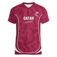 Custom Qatar Football Women V-Neck T-Shirt 2026 Come On The Maroons - Wonder Print Shop