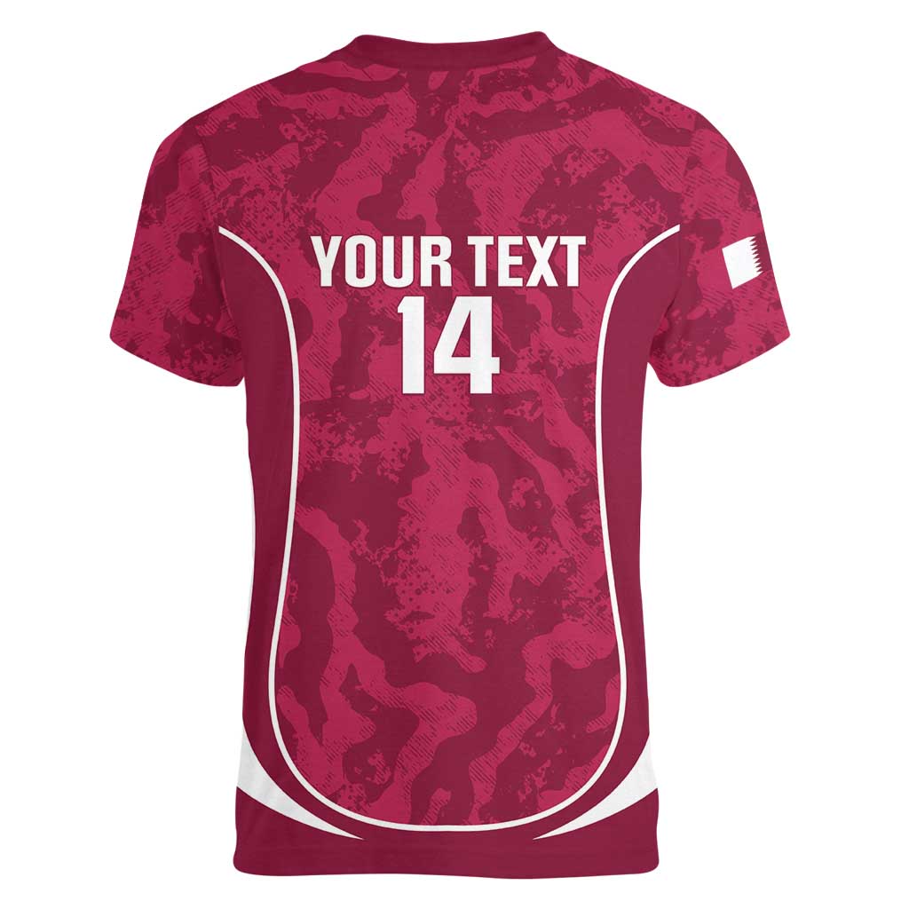 Custom Qatar Football Women V-Neck T-Shirt 2026 Come On The Maroons - Wonder Print Shop