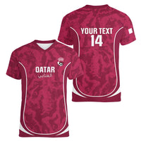 Custom Qatar Football Women V-Neck T-Shirt 2026 Come On The Maroons - Wonder Print Shop