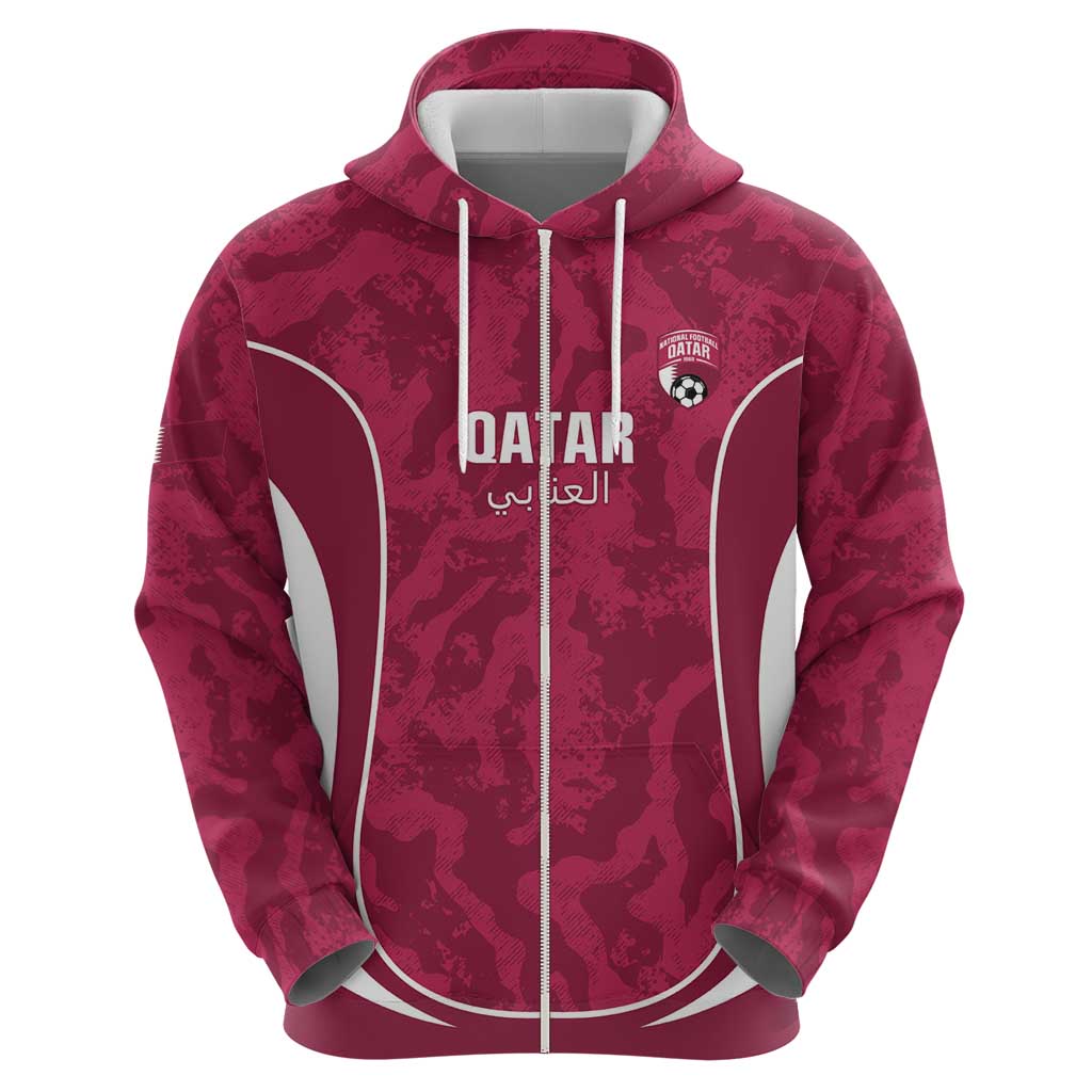 Custom Qatar Football Zip Hoodie 2026 Come On The Maroons - Wonder Print Shop
