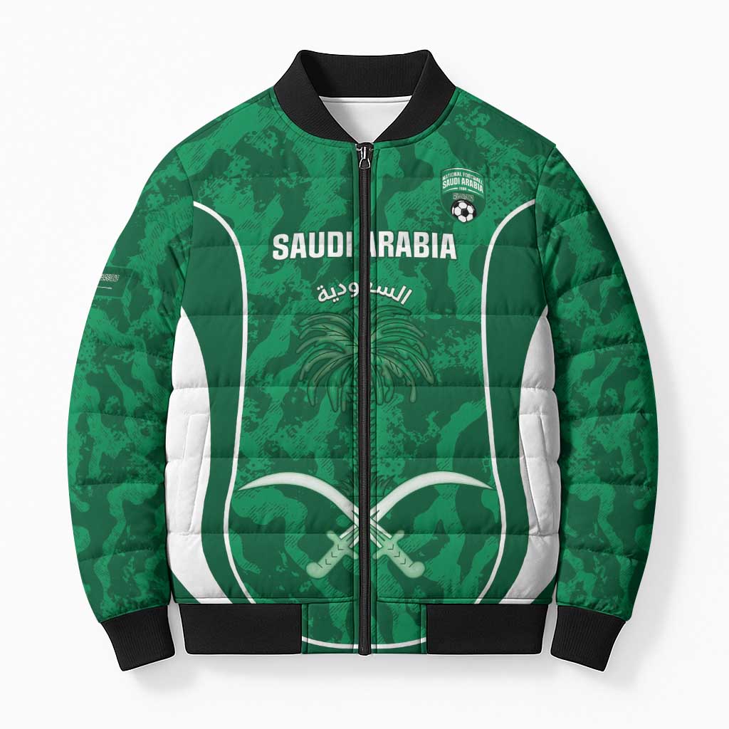 Custom Saudi Arabia Football Bomber Puffer Jacket 2026 Come On Arabian Falcons - Wonder Print Shop