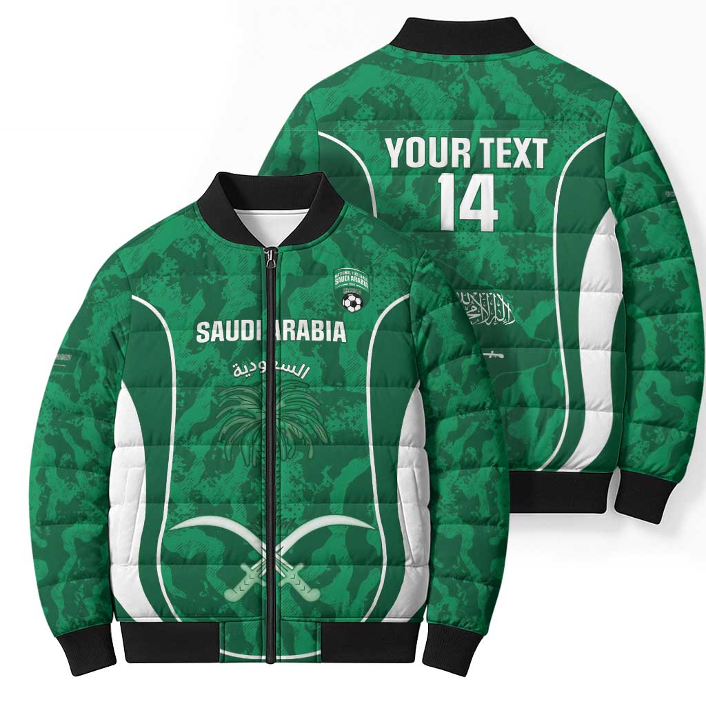 Custom Saudi Arabia Football Bomber Puffer Jacket 2026 Come On Arabian Falcons - Wonder Print Shop