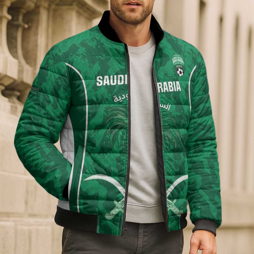 Custom Saudi Arabia Football Bomber Puffer Jacket 2026 Come On Arabian Falcons - Wonder Print Shop