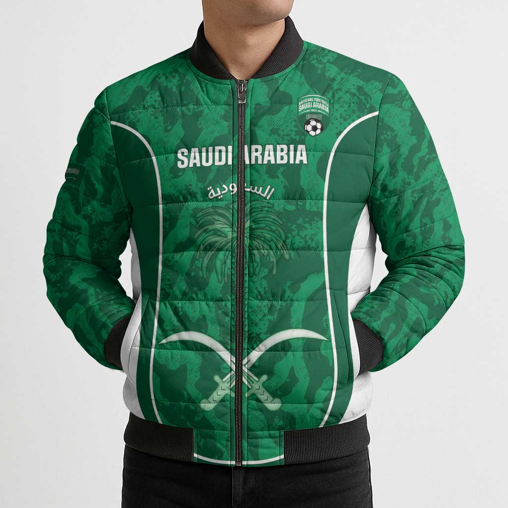 Custom Saudi Arabia Football Bomber Puffer Jacket 2026 Come On Arabian Falcons - Wonder Print Shop