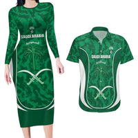 Custom Saudi Arabia Football Couples Matching Long Sleeve Bodycon Dress and Hawaiian Shirt 2026 Come On Arabian Falcons - Wonder Print Shop