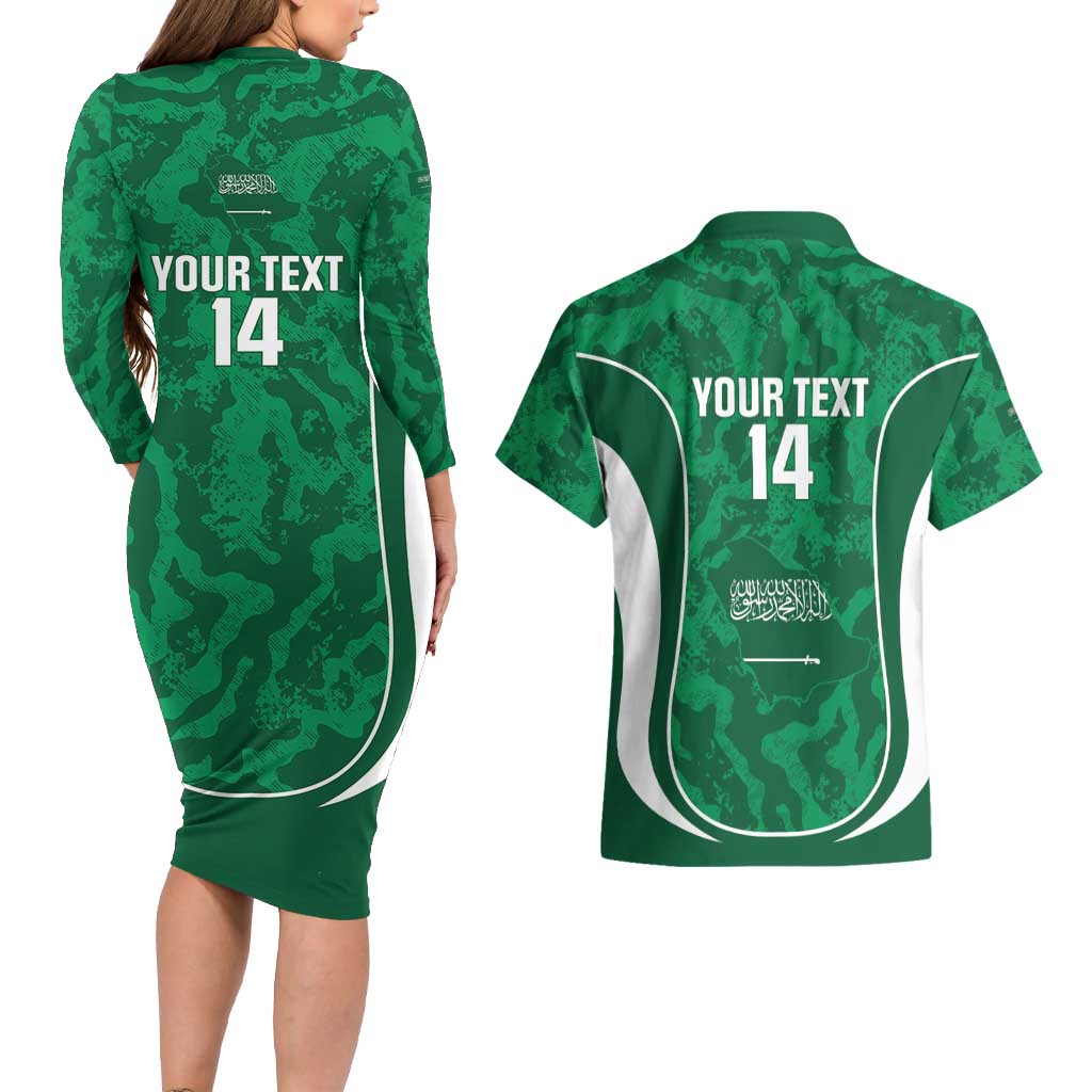Custom Saudi Arabia Football Couples Matching Long Sleeve Bodycon Dress and Hawaiian Shirt 2026 Come On Arabian Falcons - Wonder Print Shop