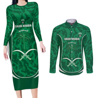 Custom Saudi Arabia Football Couples Matching Long Sleeve Bodycon Dress and Long Sleeve Button Shirt 2026 Come On Arabian Falcons - Wonder Print Shop