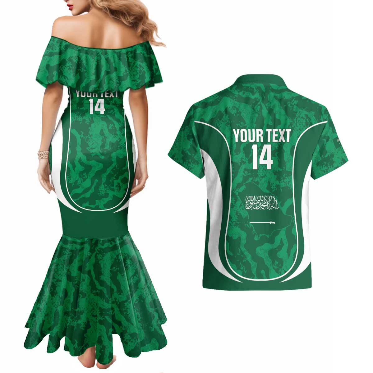 Custom Saudi Arabia Football Couples Matching Mermaid Dress and Hawaiian Shirt 2026 Come On Arabian Falcons - Wonder Print Shop