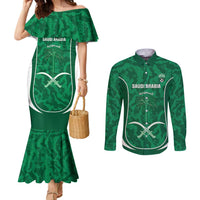 Custom Saudi Arabia Football Couples Matching Mermaid Dress and Long Sleeve Button Shirt 2026 Come On Arabian Falcons - Wonder Print Shop