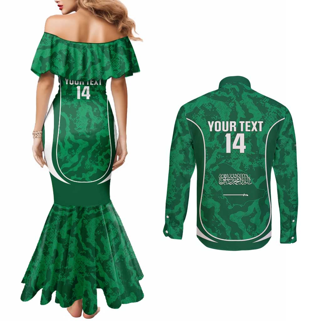 Custom Saudi Arabia Football Couples Matching Mermaid Dress and Long Sleeve Button Shirt 2026 Come On Arabian Falcons - Wonder Print Shop