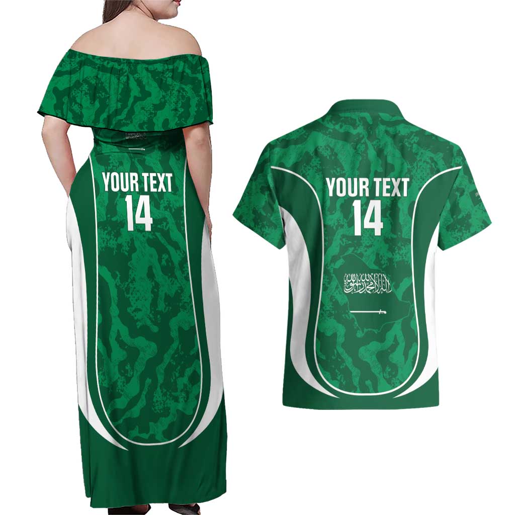Custom Saudi Arabia Football Couples Matching Off Shoulder Maxi Dress and Hawaiian Shirt 2026 Come On Arabian Falcons - Wonder Print Shop