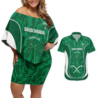 Custom Saudi Arabia Football Couples Matching Off Shoulder Short Dress and Hawaiian Shirt 2026 Come On Arabian Falcons - Wonder Print Shop