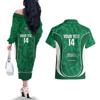 Custom Saudi Arabia Football Couples Matching Off The Shoulder Long Sleeve Dress and Hawaiian Shirt 2026 Come On Arabian Falcons - Wonder Print Shop