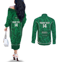 Custom Saudi Arabia Football Couples Matching Off The Shoulder Long Sleeve Dress and Long Sleeve Button Shirt 2026 Come On Arabian Falcons - Wonder Print Shop