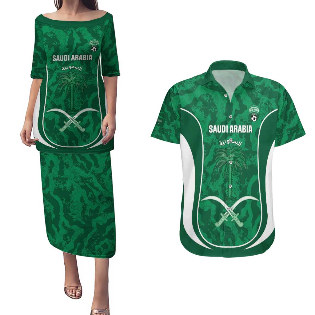 Custom Saudi Arabia Football Couples Matching Puletasi and Hawaiian Shirt 2026 Come On Arabian Falcons - Wonder Print Shop