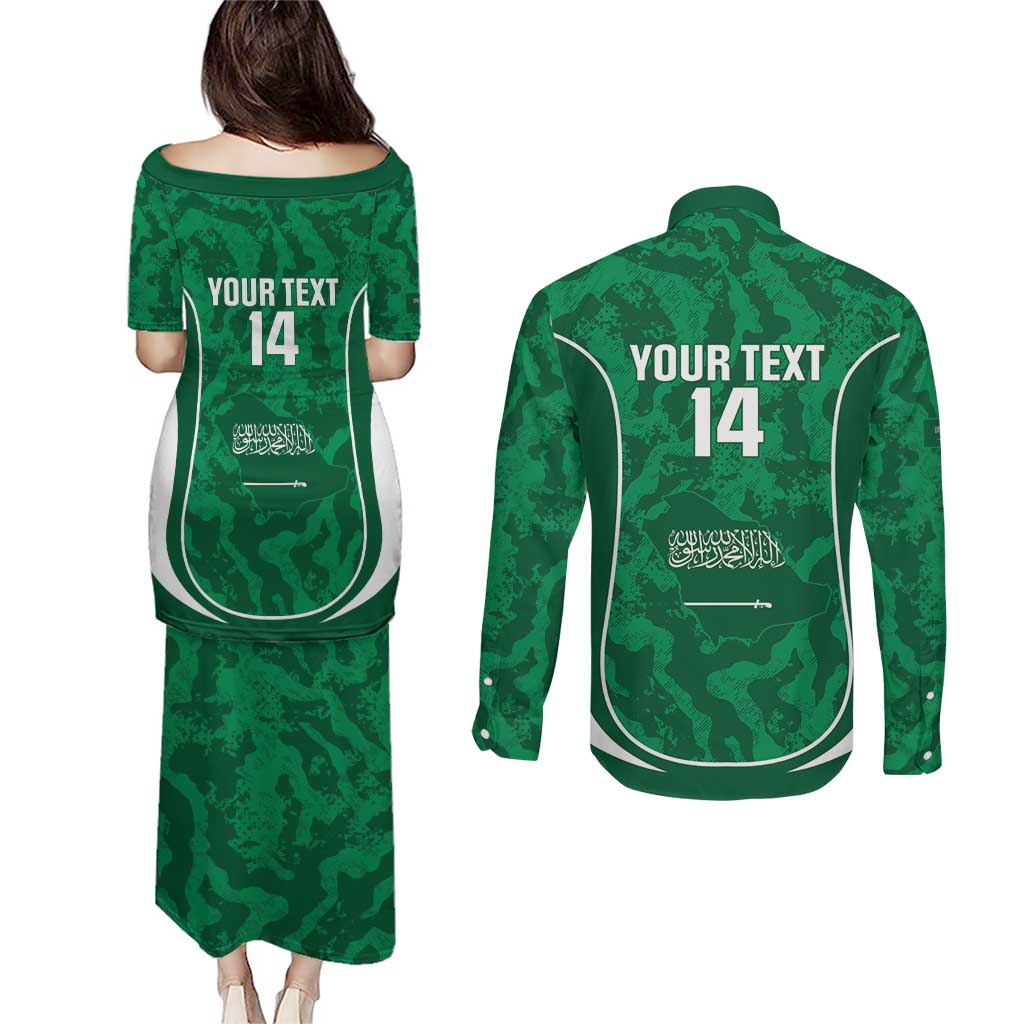 Custom Saudi Arabia Football Couples Matching Puletasi and Long Sleeve Button Shirt 2026 Come On Arabian Falcons - Wonder Print Shop