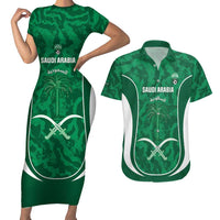 Custom Saudi Arabia Football Couples Matching Short Sleeve Bodycon Dress and Hawaiian Shirt 2026 Come On Arabian Falcons - Wonder Print Shop