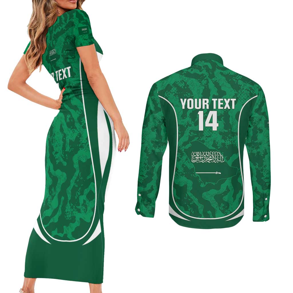 Custom Saudi Arabia Football Couples Matching Short Sleeve Bodycon Dress and Long Sleeve Button Shirt 2026 Come On Arabian Falcons - Wonder Print Shop