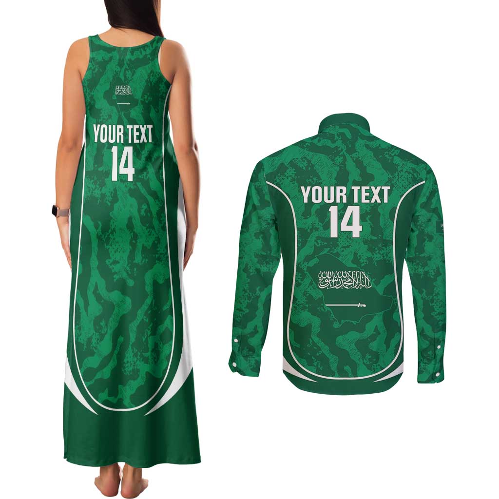 Custom Saudi Arabia Football Couples Matching Tank Maxi Dress and Long Sleeve Button Shirt 2026 Come On Arabian Falcons - Wonder Print Shop