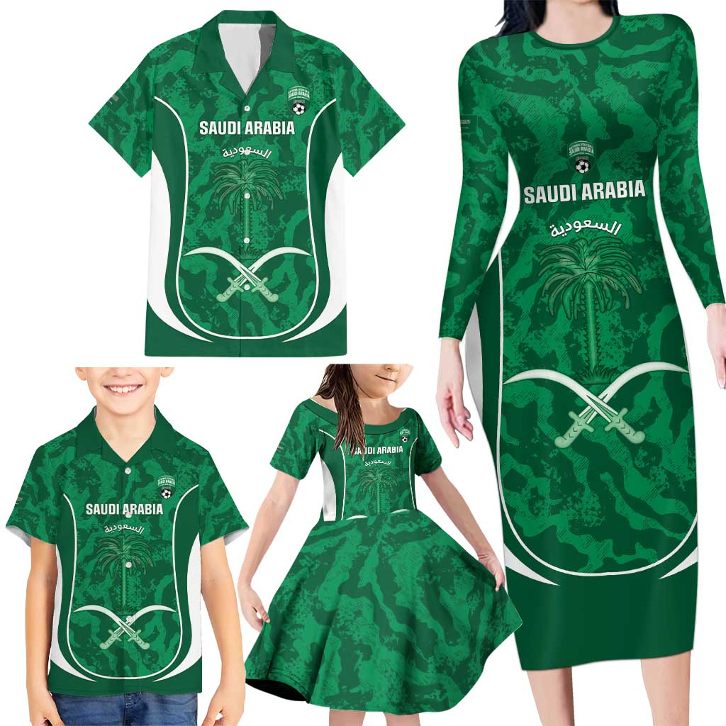 Custom Saudi Arabia Football Family Matching Long Sleeve Bodycon Dress and Hawaiian Shirt 2026 Come On Arabian Falcons - Wonder Print Shop