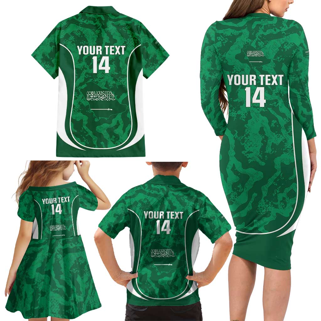 Custom Saudi Arabia Football Family Matching Long Sleeve Bodycon Dress and Hawaiian Shirt 2026 Come On Arabian Falcons - Wonder Print Shop