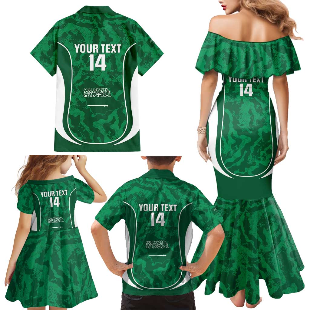Custom Saudi Arabia Football Family Matching Mermaid Dress and Hawaiian Shirt 2026 Come On Arabian Falcons - Wonder Print Shop