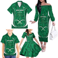 Custom Saudi Arabia Football Family Matching Off The Shoulder Long Sleeve Dress and Hawaiian Shirt 2026 Come On Arabian Falcons - Wonder Print Shop
