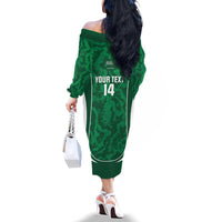 Custom Saudi Arabia Football Family Matching Off The Shoulder Long Sleeve Dress and Hawaiian Shirt 2026 Come On Arabian Falcons - Wonder Print Shop
