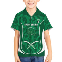 Custom Saudi Arabia Football Family Matching Off The Shoulder Long Sleeve Dress and Hawaiian Shirt 2026 Come On Arabian Falcons - Wonder Print Shop