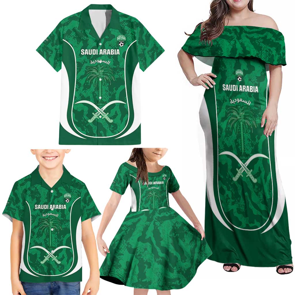 Custom Saudi Arabia Football Family Matching Off Shoulder Maxi Dress and Hawaiian Shirt 2026 Come On Arabian Falcons - Wonder Print Shop