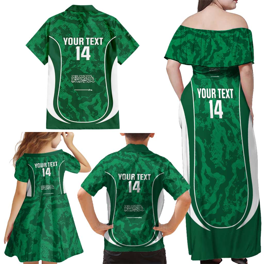 Custom Saudi Arabia Football Family Matching Off Shoulder Maxi Dress and Hawaiian Shirt 2026 Come On Arabian Falcons - Wonder Print Shop