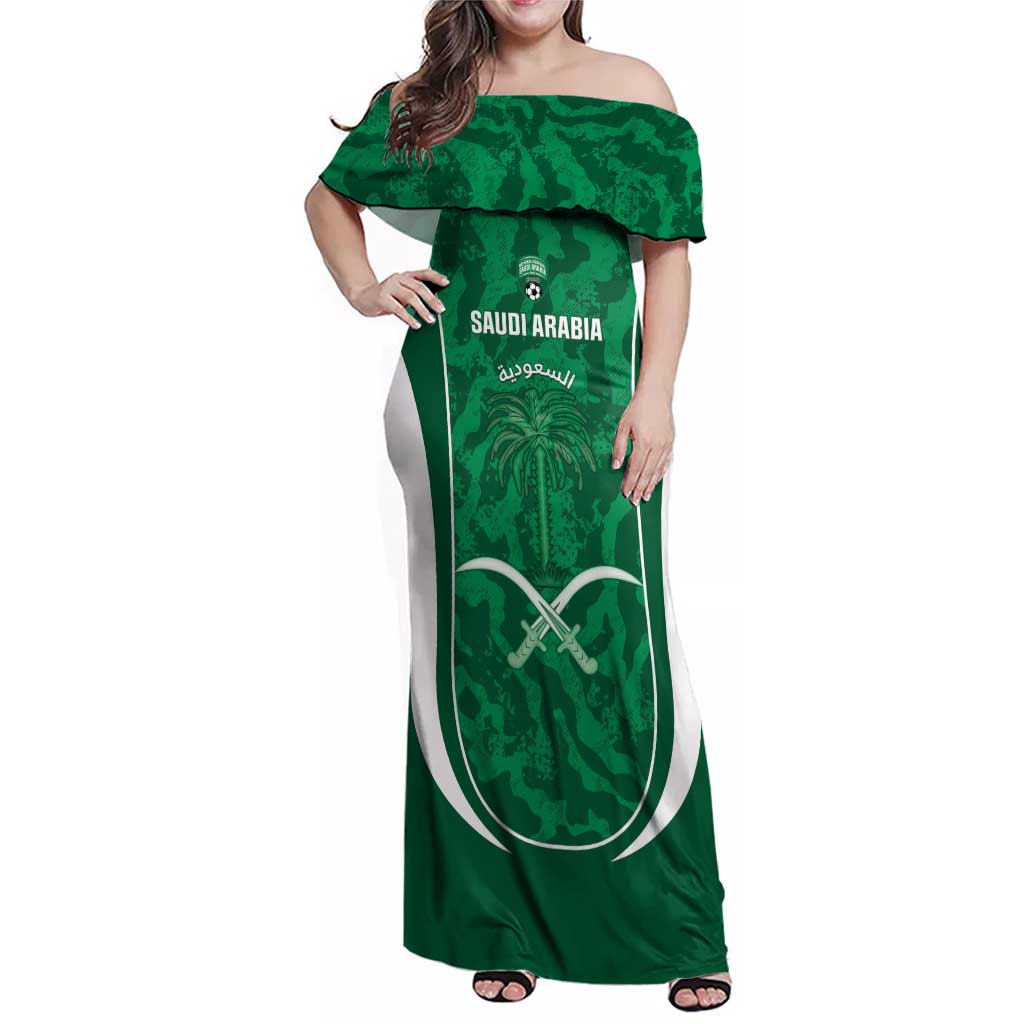 Custom Saudi Arabia Football Family Matching Off Shoulder Maxi Dress and Hawaiian Shirt 2026 Come On Arabian Falcons - Wonder Print Shop