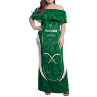 Custom Saudi Arabia Football Family Matching Off Shoulder Maxi Dress and Hawaiian Shirt 2026 Come On Arabian Falcons - Wonder Print Shop