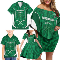 Custom Saudi Arabia Football Family Matching Off Shoulder Short Dress and Hawaiian Shirt 2026 Come On Arabian Falcons - Wonder Print Shop