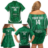 Custom Saudi Arabia Football Family Matching Off Shoulder Short Dress and Hawaiian Shirt 2026 Come On Arabian Falcons - Wonder Print Shop