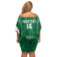 Custom Saudi Arabia Football Family Matching Off Shoulder Short Dress and Hawaiian Shirt 2026 Come On Arabian Falcons - Wonder Print Shop