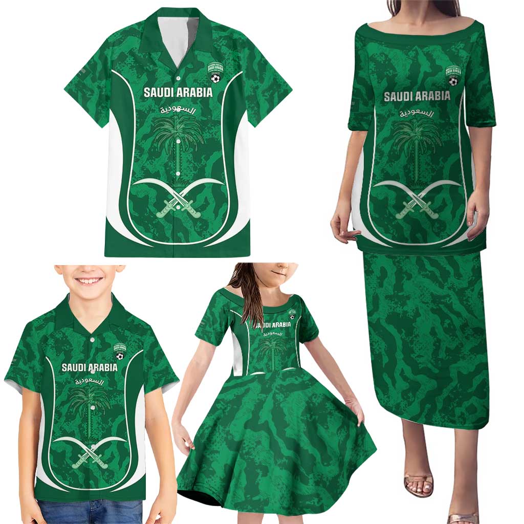 Custom Saudi Arabia Football Family Matching Puletasi and Hawaiian Shirt 2026 Come On Arabian Falcons - Wonder Print Shop